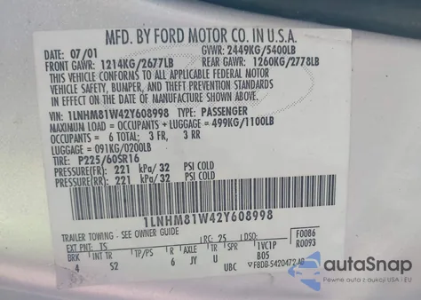 2002 Lincoln Town Car Executive from USA, damaged, VIN 1LNHM81W42Y608998